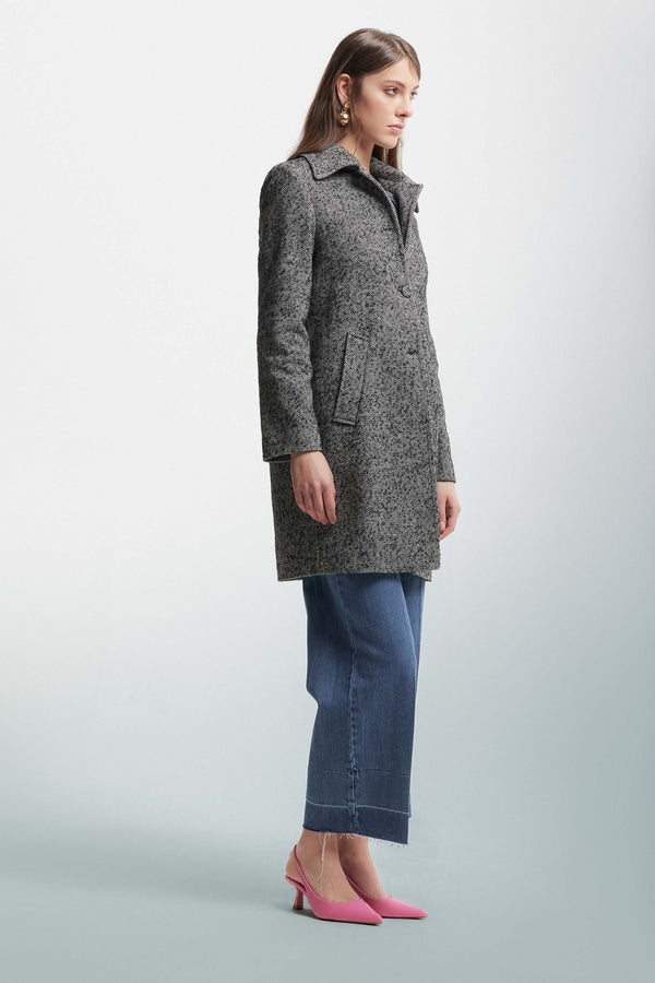 Herringbone coat with covered buttons - Coat TIANA