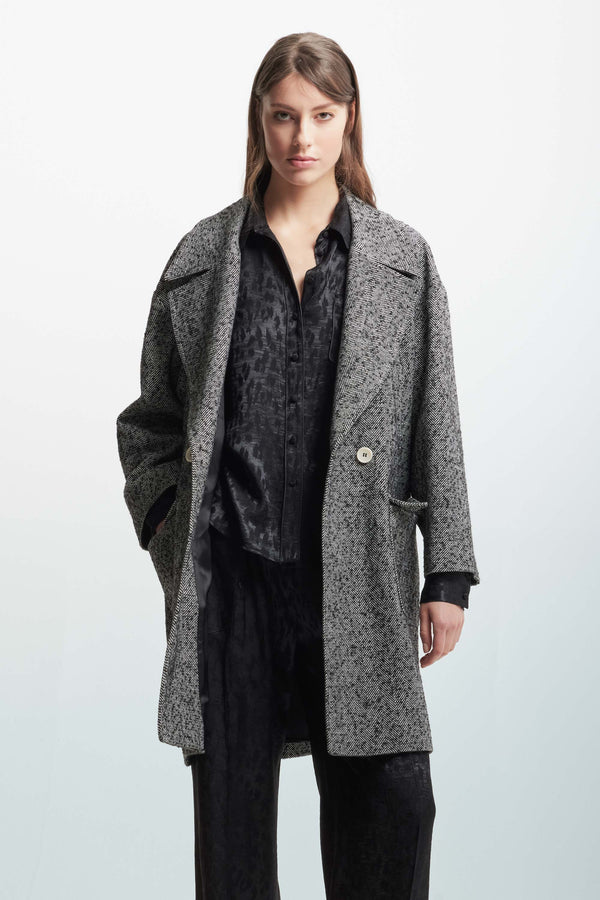 Herringbone coat with a lapel collar - Coat MALIKA