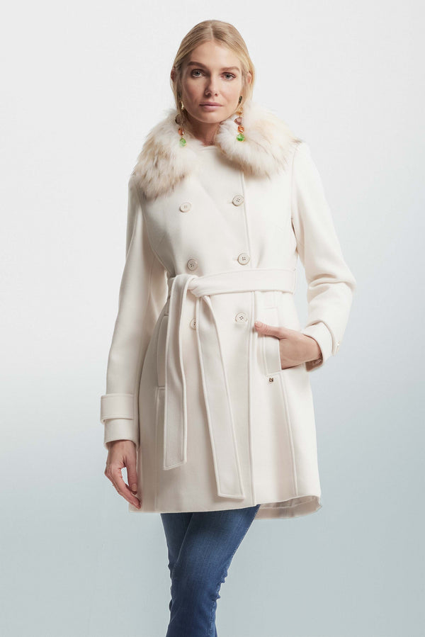 Double-breasted coat with a fur collar - Coat Collo Pelliccia ECRUFUR