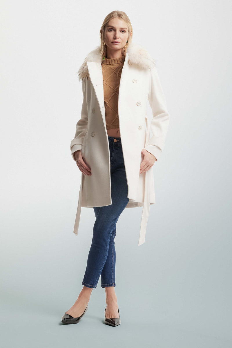 Double-breasted coat with a fur collar - Coat Collo Pelliccia ECRUFUR