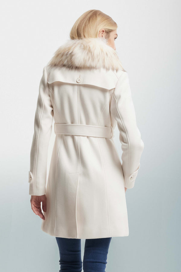 Double-breasted coat with a fur collar - Coat Collo Pelliccia ECRUFUR