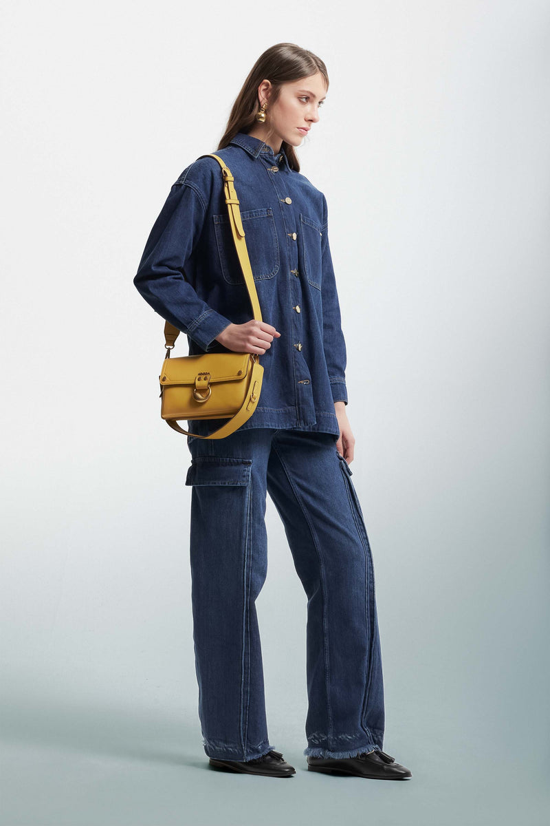 Long denim-effect shirt with shiny buttons - Shirt ORIONE