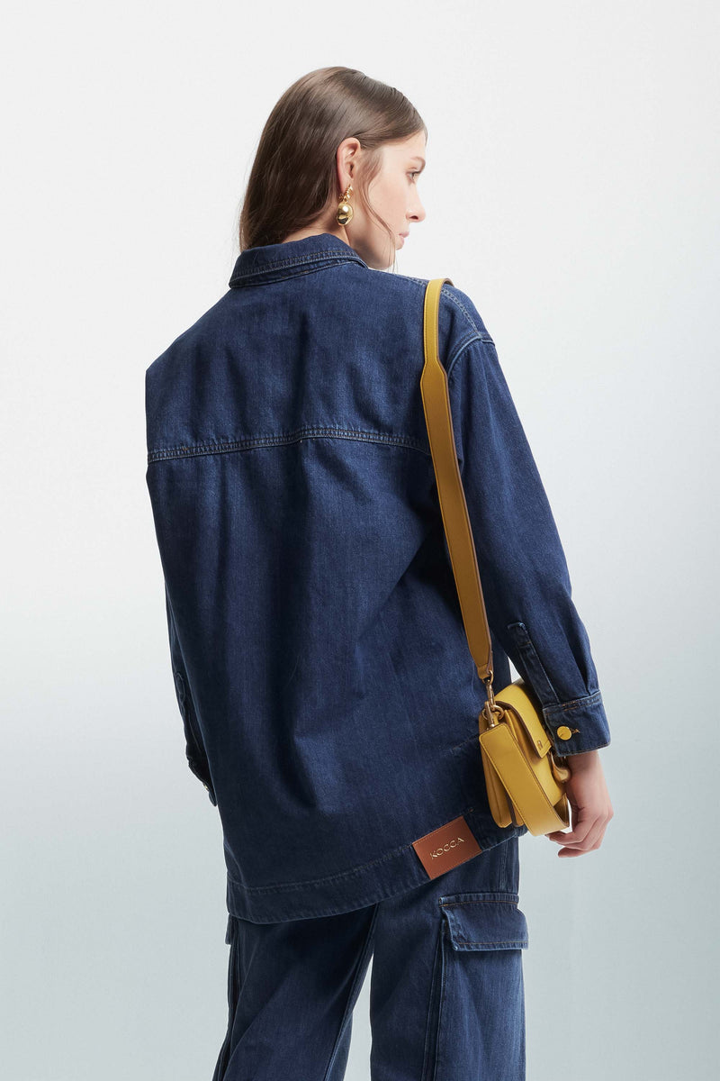 Long denim-effect shirt with shiny buttons - Shirt ORIONE