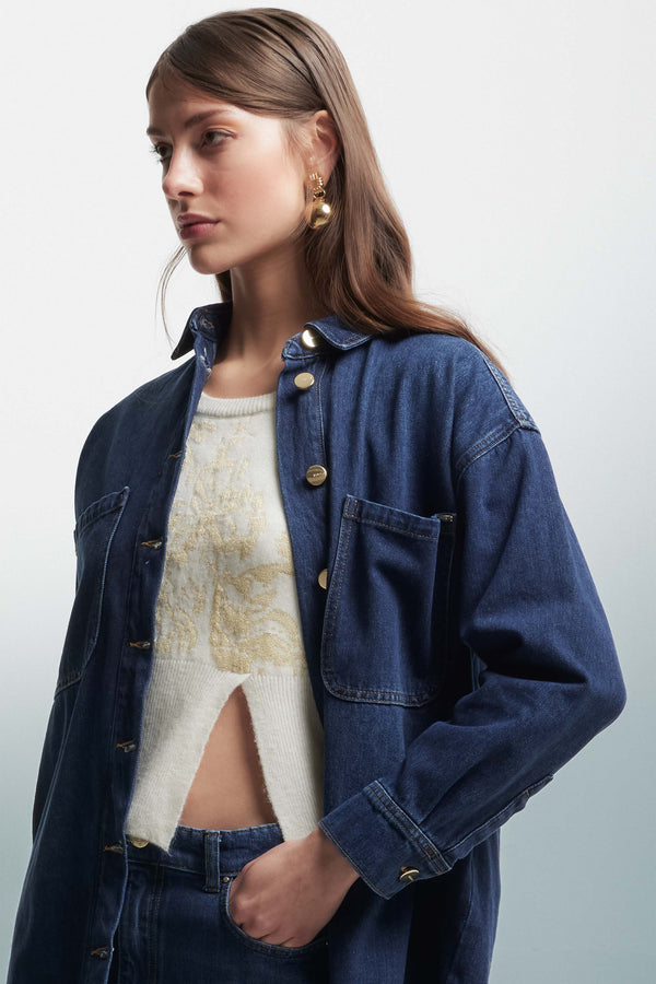 Chemise longue effet denim avec boutons brillants - Chemise ORIONE