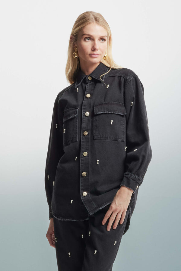 Denim shirt with contrasting embroidery - Shirt Denim Con Ricamo KIARA