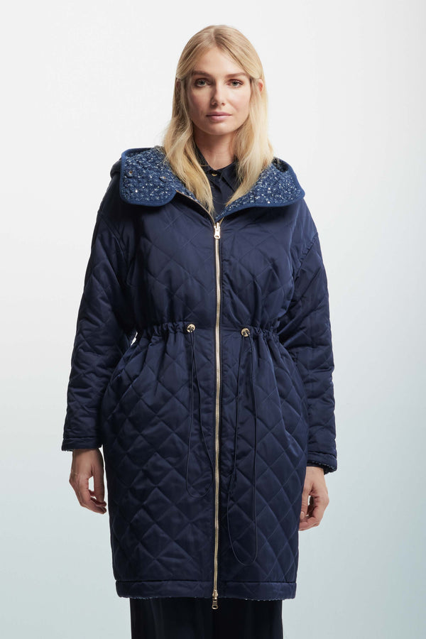 Double-sided jacket with a drawstring waist - Giubbotto Double Face IELENA