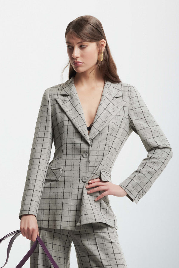 Checked jacket with covered buttons - Jacket RAIMAR