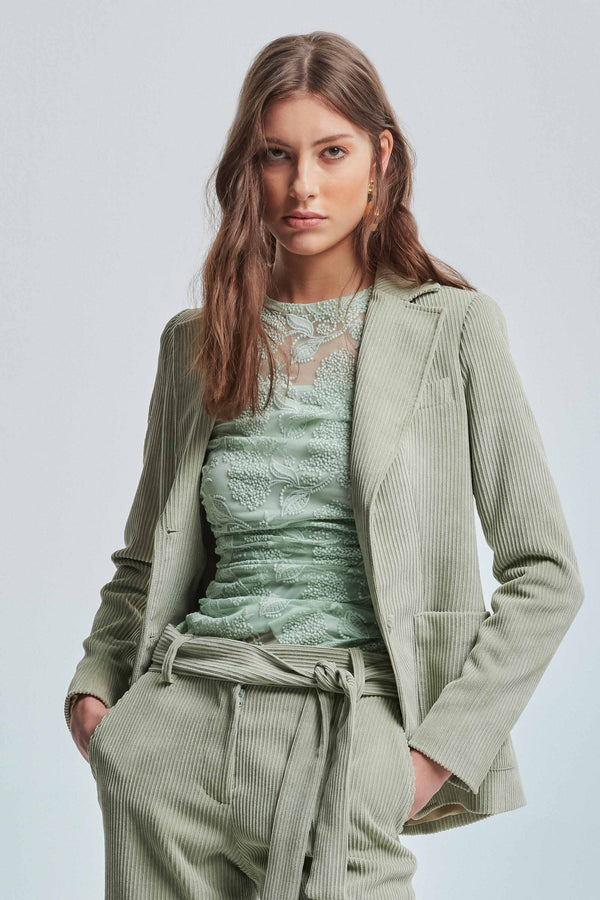 Ribbed jacket with covered buttons - Jacket DELVINA