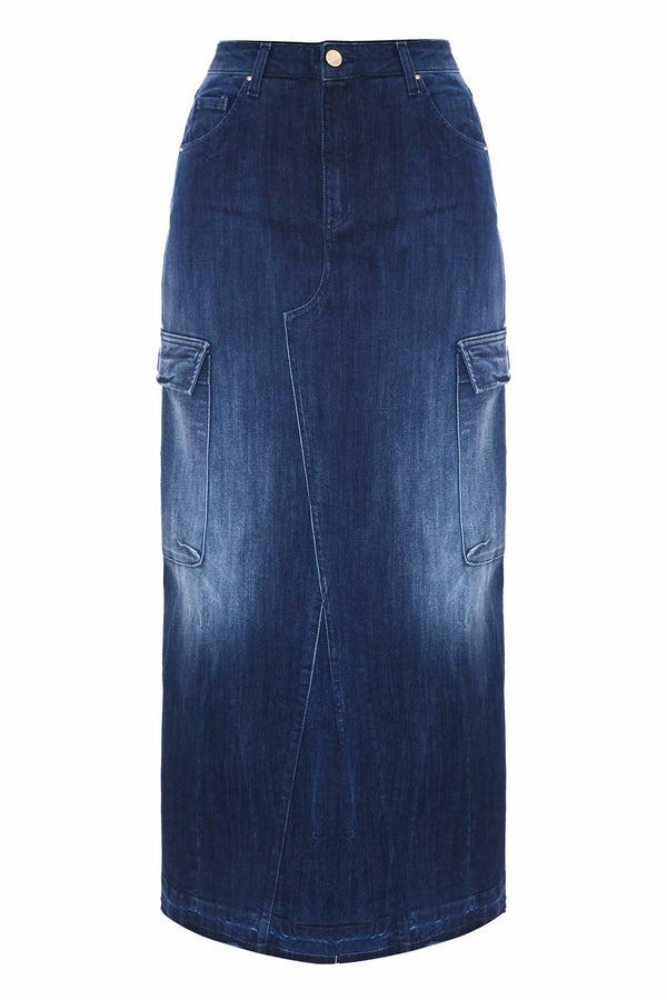 Stone-washed denim skirt with large pockets - Skirt Denim DORIDE