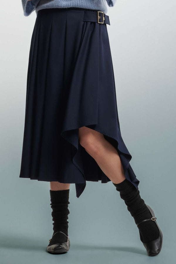 Asymmetrical pleated skirt with a belt - Skirt DELILA