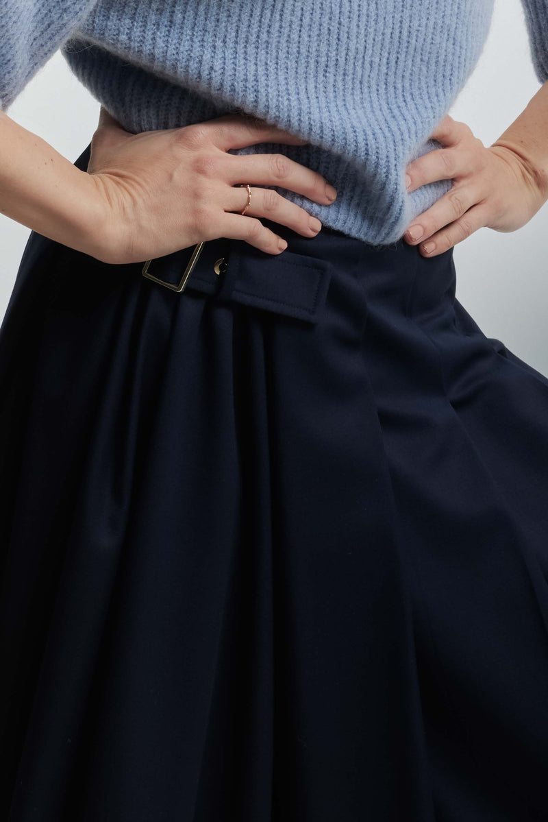 Asymmetrical pleated skirt with a belt - Skirt DELILA