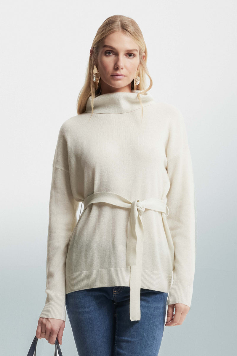 Soft polo neck jumper with a belt - Sweater OLIVANA