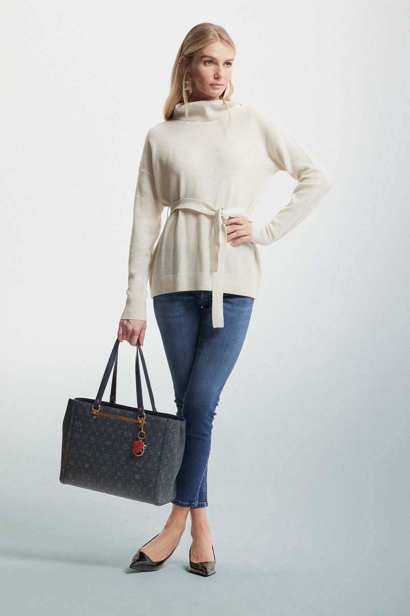 Soft polo neck jumper with a belt - Sweater OLIVANA