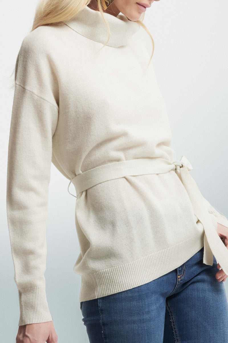 Soft polo neck jumper with a belt - Sweater OLIVANA