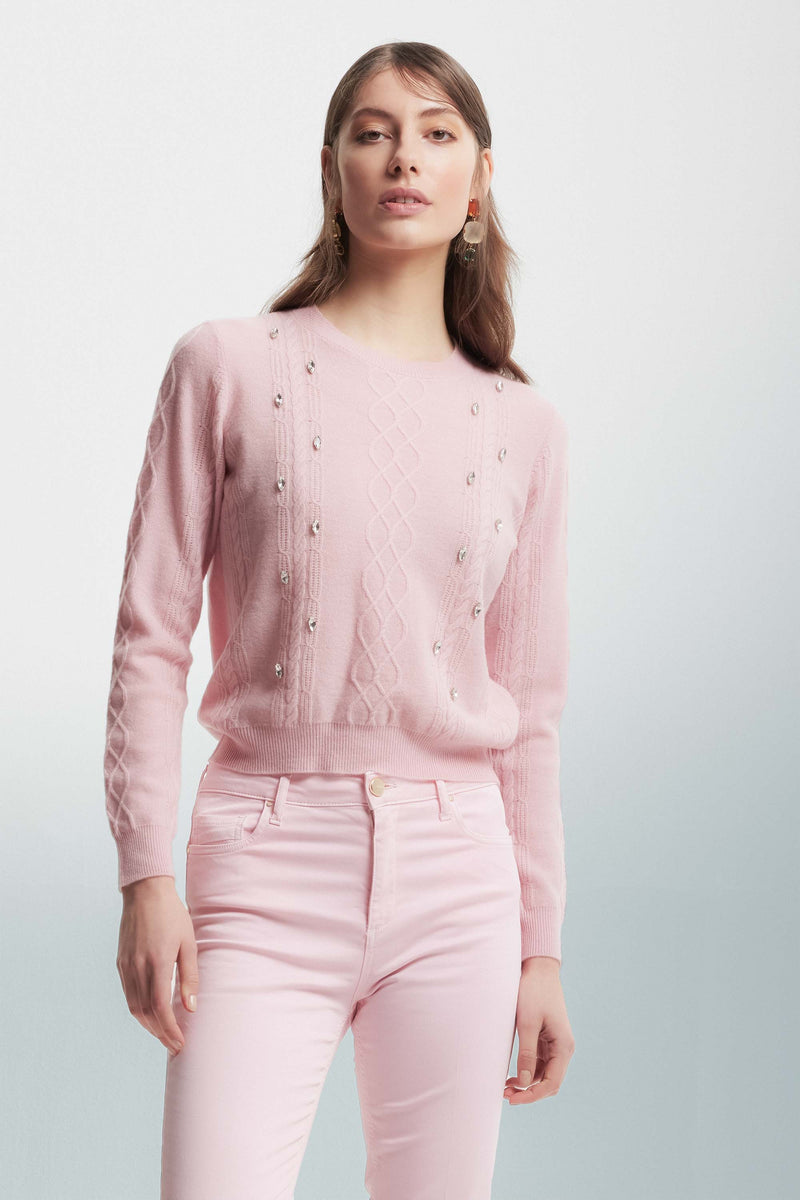 Cable knit jumper with rhinestones - Sweater REGIS