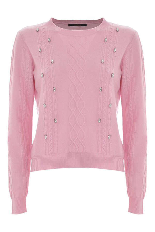 Cable knit jumper with rhinestones - Sweater REGIS