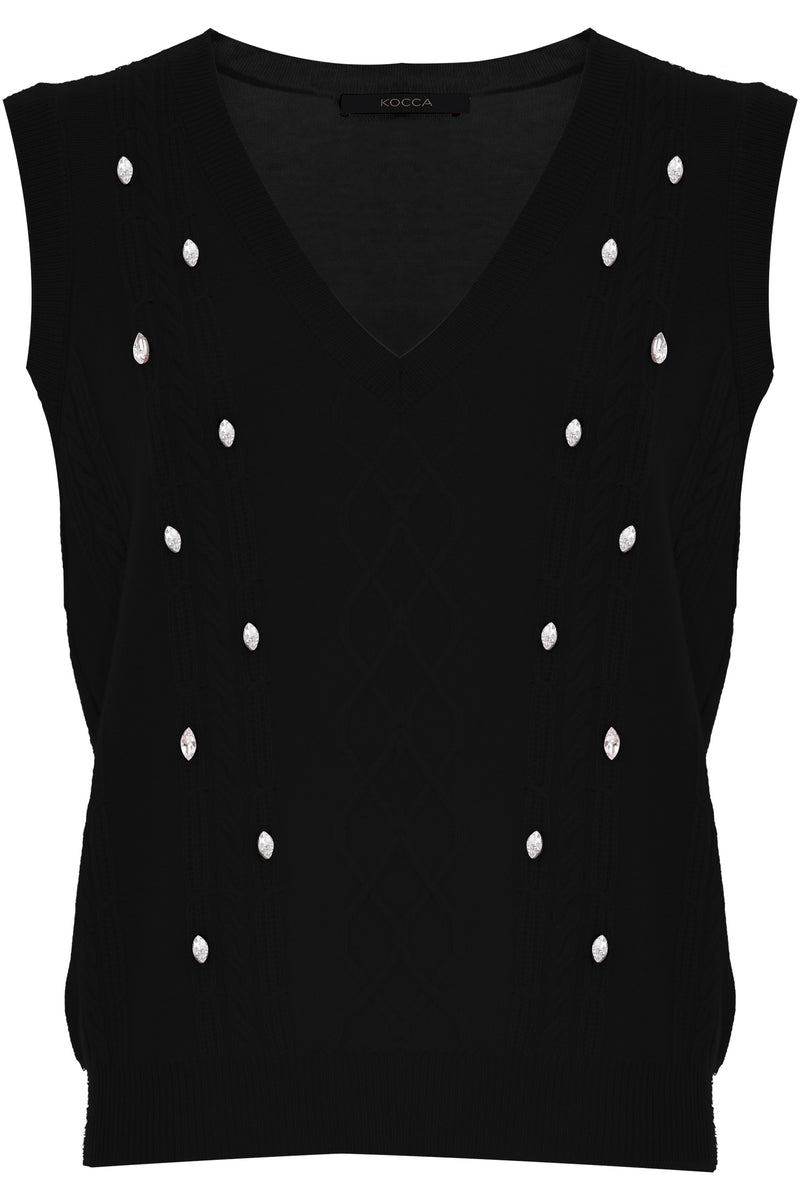 Sleeveless jumper embellished with rhinestones - Sweater Sm RINIE