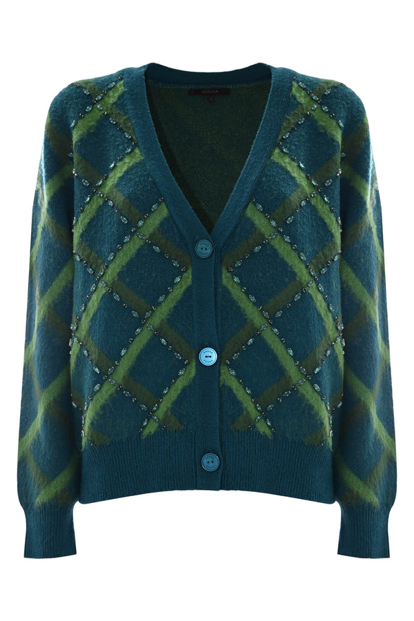 Patterned cardigan with appliquéd rhinestones - Sweater RUFFY