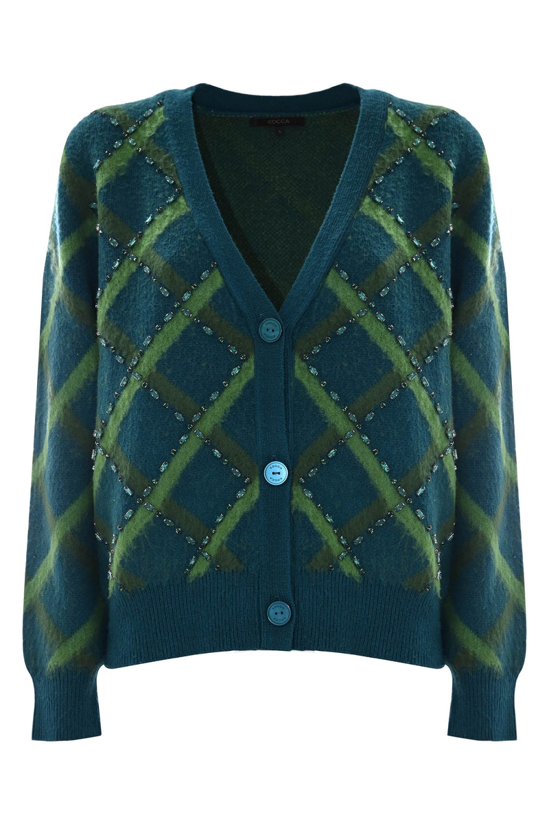 Patterned cardigan with appliquéd rhinestones - Sweater RUFFY