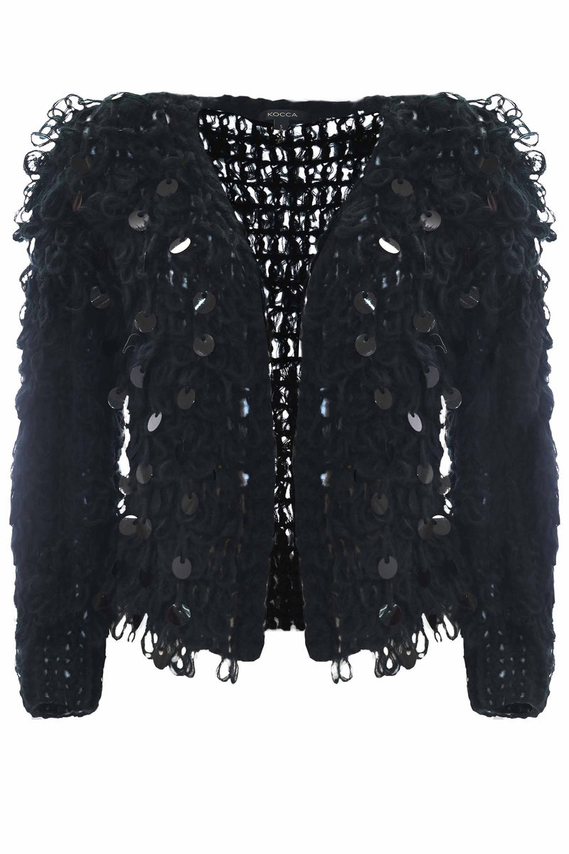 Knitted cardigan with big sequins - Sweater SATURNIA