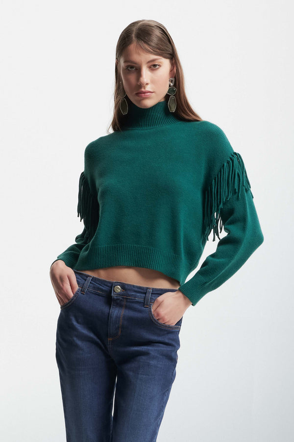 Jumper with fringed details on the sleeves - Sweater DAFNI