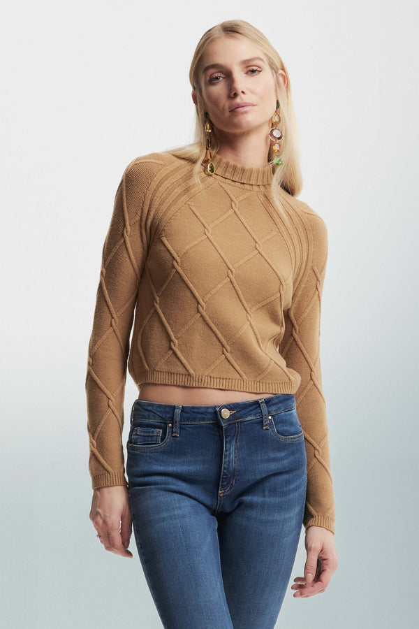 Polo neck jumper in a diamond knit - Sweater DEANNA