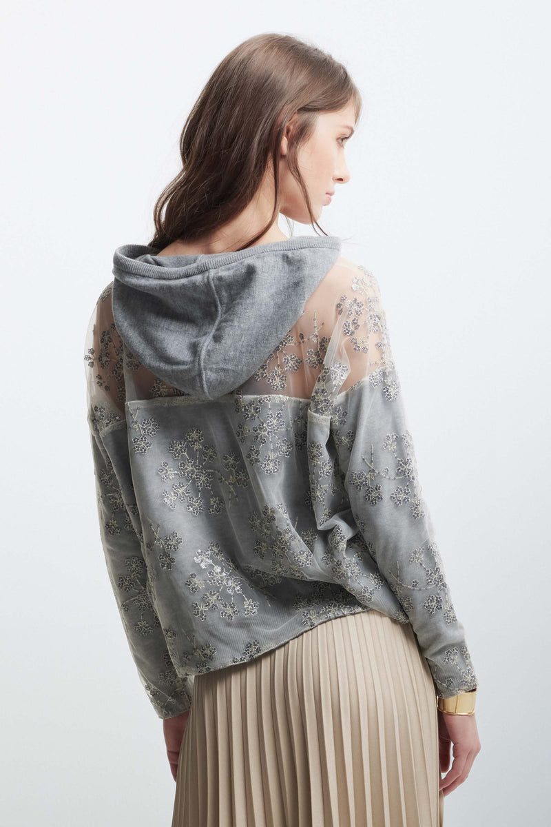 Hooded jumper with floral embroidery - Sweater CELERINA