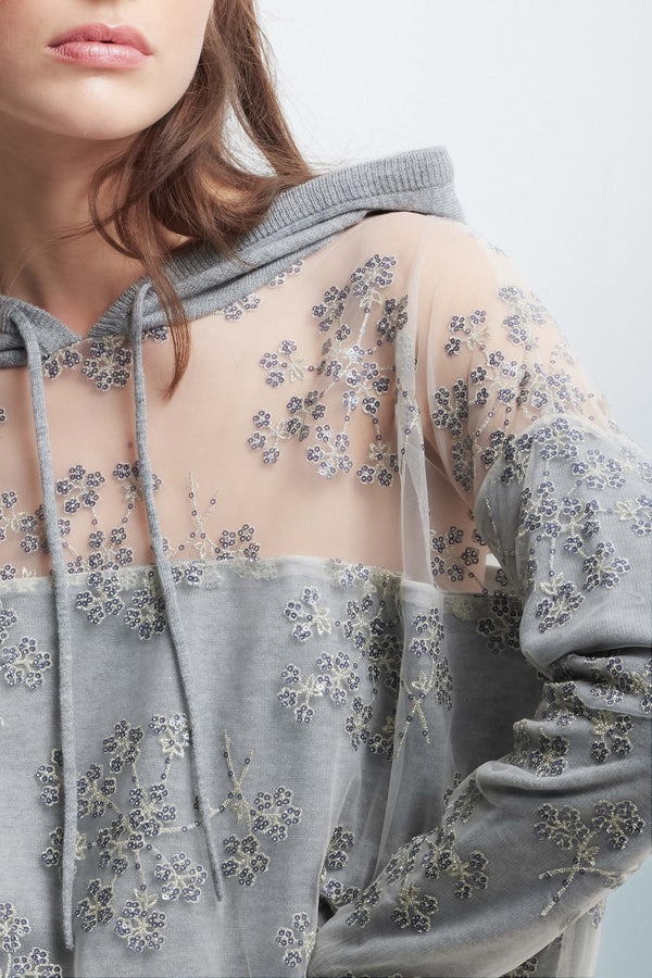 Hooded jumper with floral embroidery - Sweater CELERINA