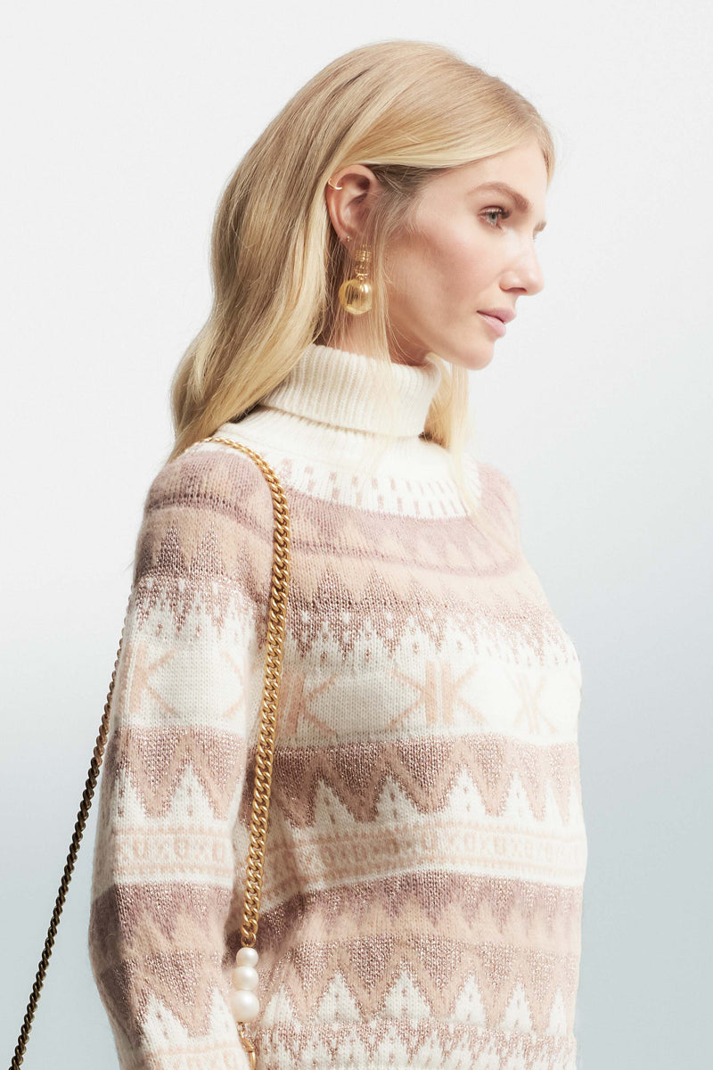 Polo neck jumper with an all-over pattern - Sweater KARINA