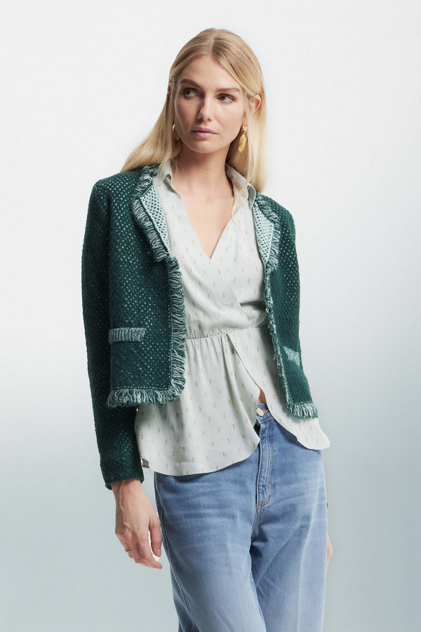 Cardigan finished with fringed trim - Sweater KARITA