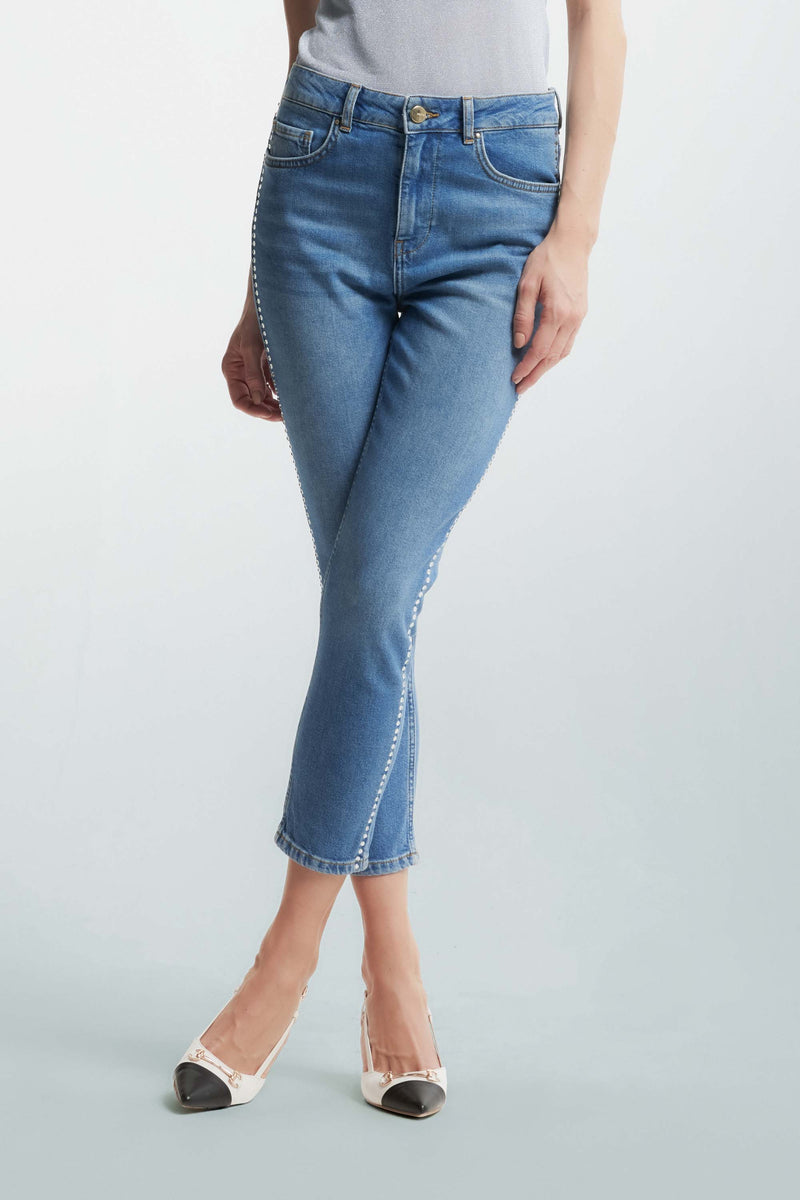 Jeans skinny con applicazioni laterali - Pantalone Denim Con Ricamo TEMPEST