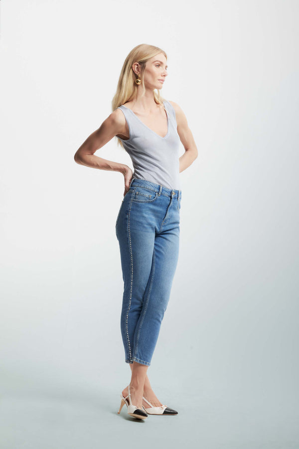 Jeans skinny con applicazioni laterali - Pantalone Denim Con Ricamo TEMPEST