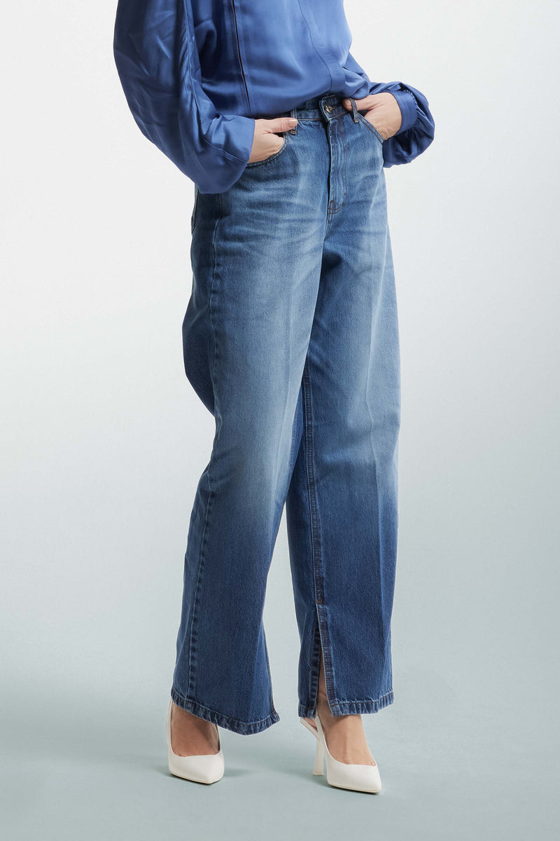 Jeans ampi con spacco interno al fondo - Pantalone Denim BELILDE