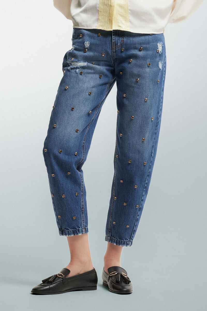 Jeans effetto used con borchie - Pantalone Denim RELKE