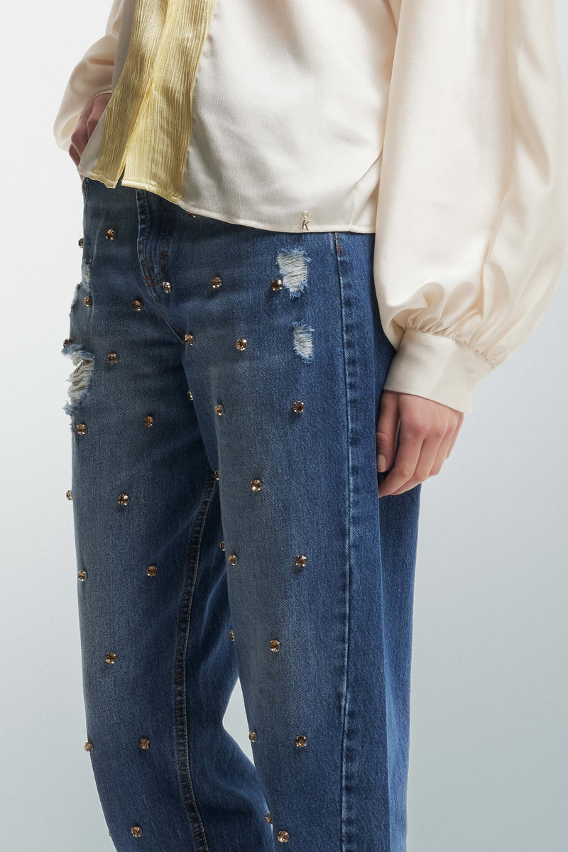 Jeans effetto used con borchie - Pantalone Denim RELKE