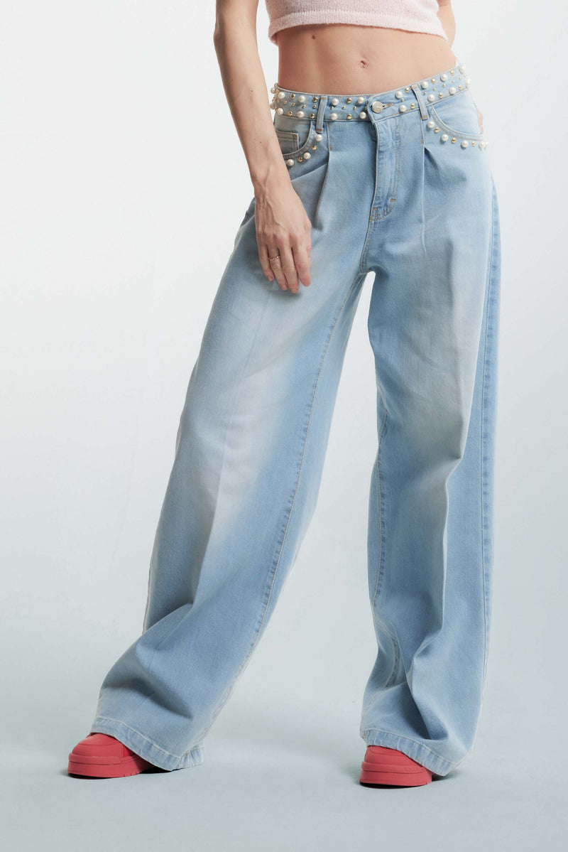 Wide leg jeans with beaded decorations - Jeans MERISSA