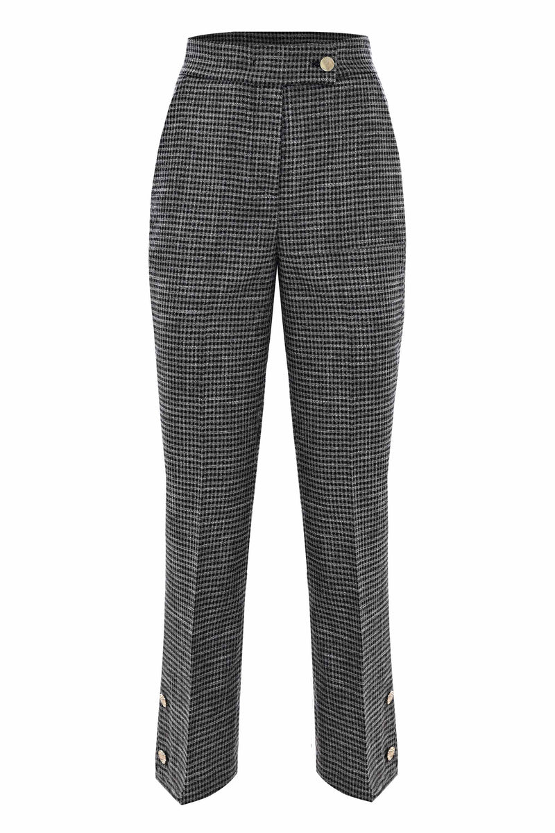 Patterned trousers with slits and decorative buttons - Trousers HASSO