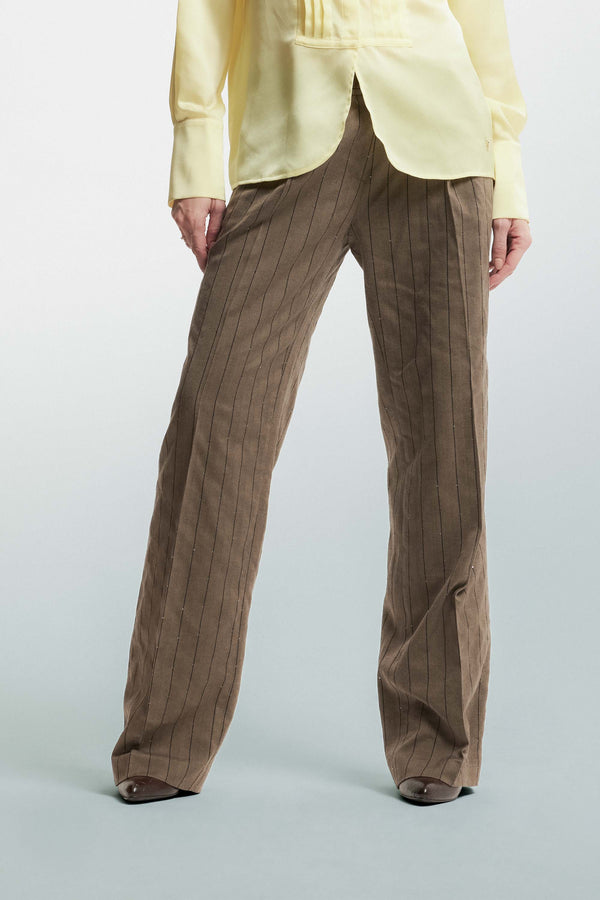 Striped trousers with micro rhinestones - Trousers TALIKA