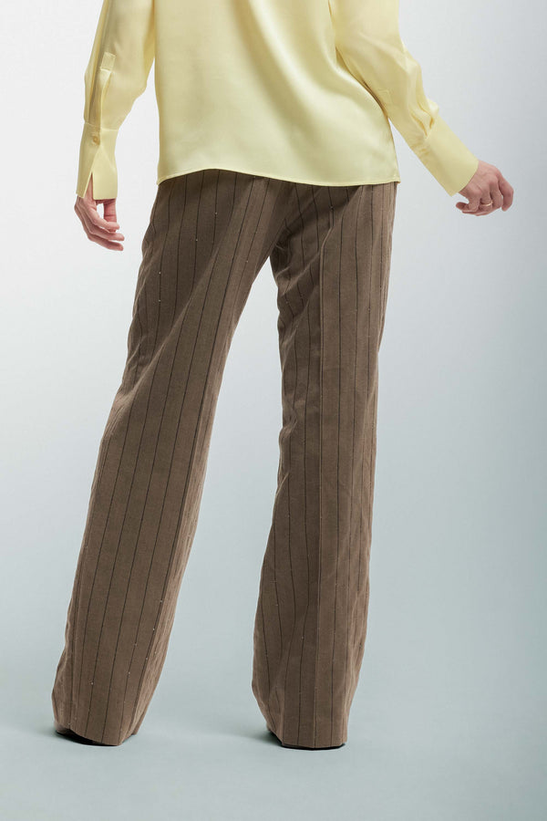 Striped trousers with micro rhinestones - Trousers TALIKA