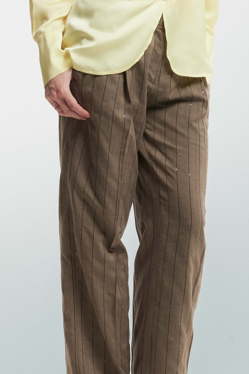 Striped trousers with micro rhinestones - Trousers TALIKA