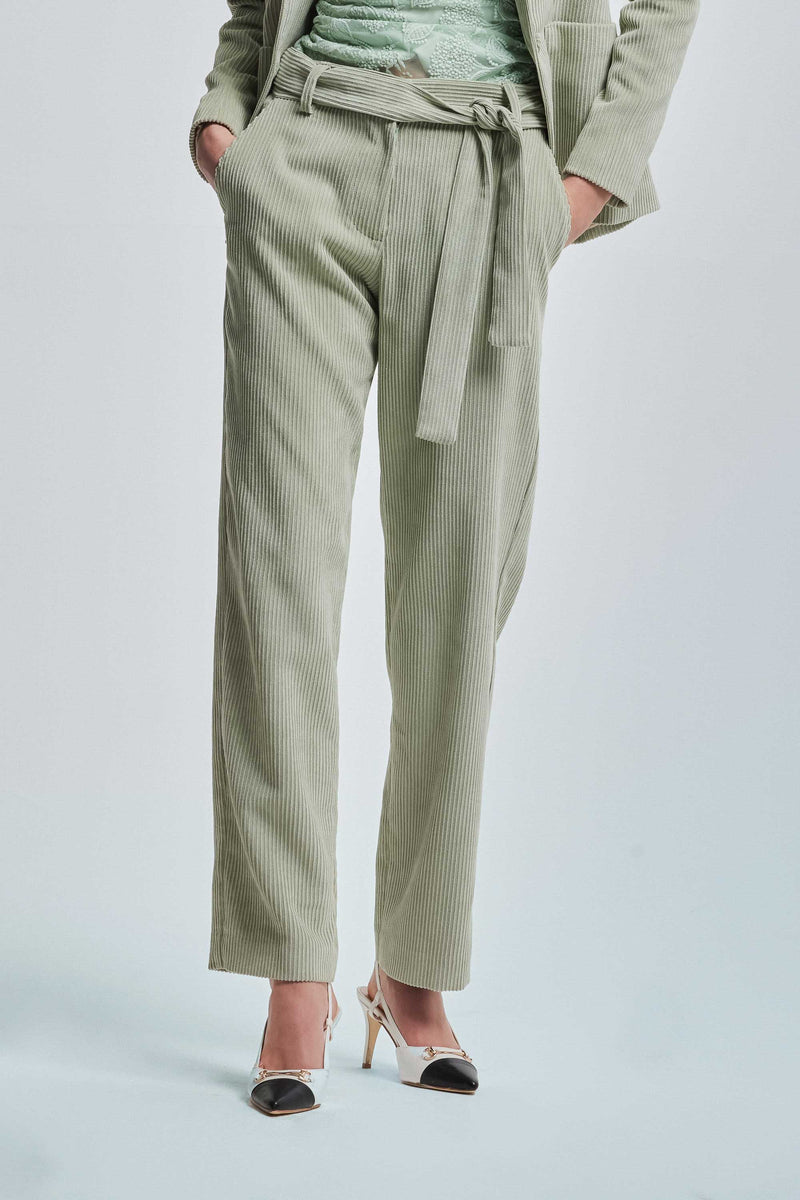 Corduroy trousers with a matching belt - Trousers CORALIE