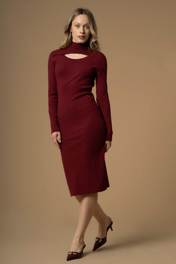 Elegant slimline high neck sweater dress - Dress AREZIA
