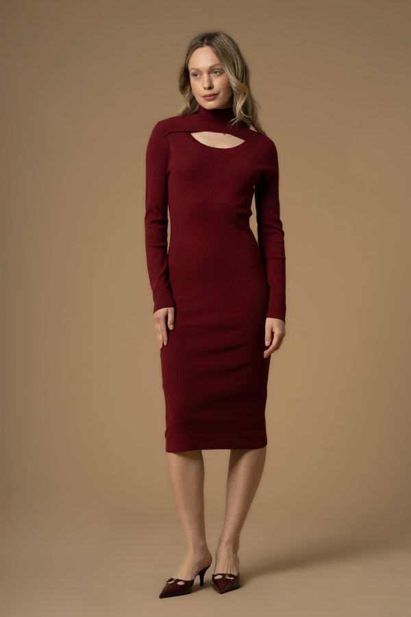 Elegant slimline high neck sweater dress - Dress AREZIA