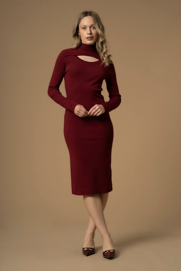 Elegant slimline high neck sweater dress - Dress AREZIA