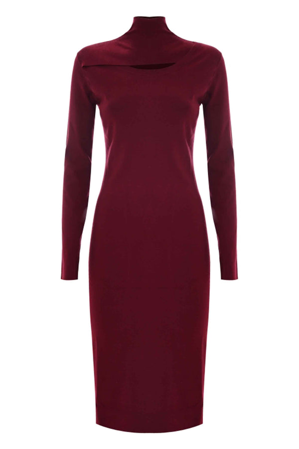 Elegant slimline high neck sweater dress - Dress AREZIA