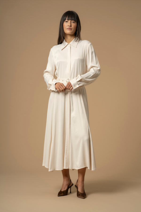 Relaxed pleated collared three quarter length dress - Dress LORIS