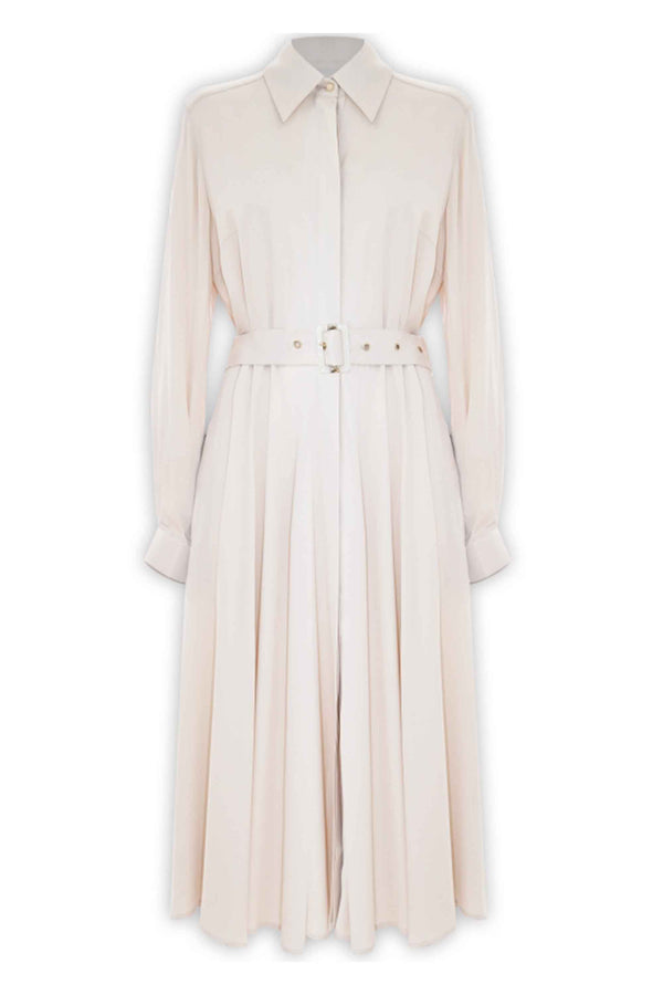 Relaxed pleated collared three quarter length dress - Dress LORIS