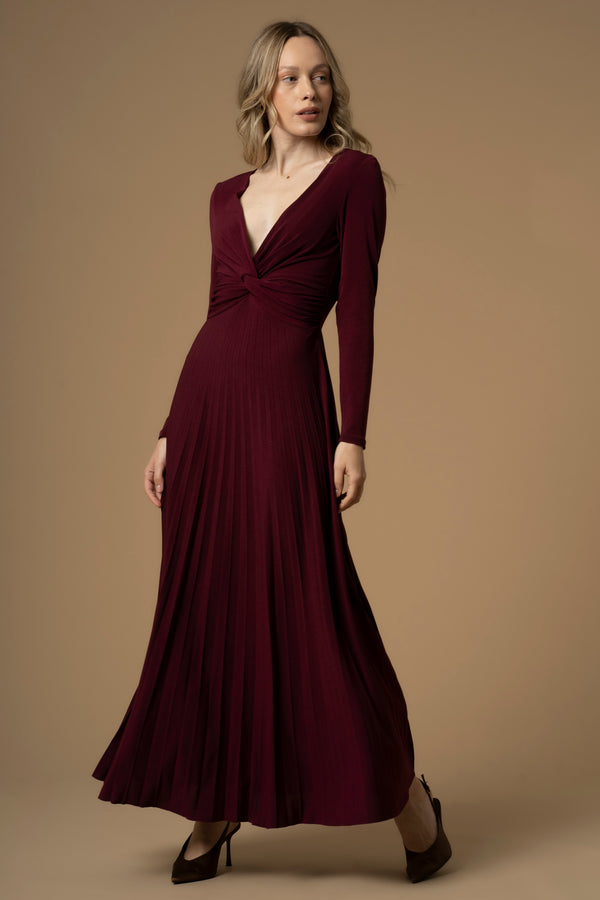 Fashionable full length long sleeved v-neck dress - Dress ALIXO