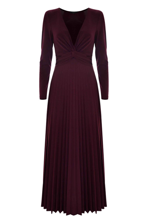 Fashionable full length long sleeved v-neck dress - Dress ALIXO