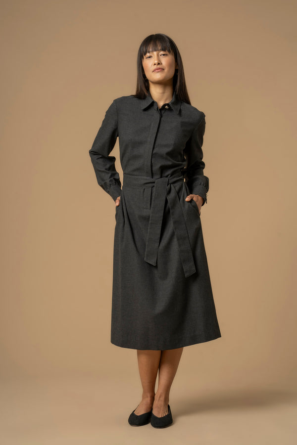 Simple elegant three quarter length shirt dress - Dress CRISEIDE